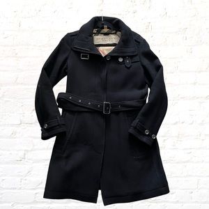 Burberry Brit cashmere blend black belted peacoat